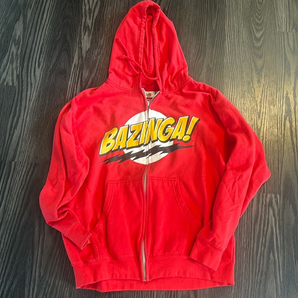 🍍 Big Bang Theory Red Bazinga Long Sleeve Zip Up Jacket Men's Size L🍍